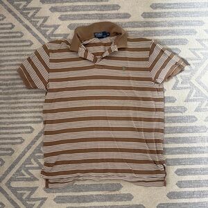 Polo Ralph Lauren Brown and White Striped Polo. Size M